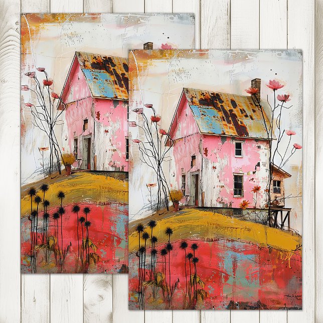 PAPIER MOUSSELINE DÉCOUPAGE ARTISTIQUE DE LA FERME RUSTIQUE MÉDIA (RUSTIC FARMHOUSE MIXED MEDIA ART DECOUPAGE TISSUE PAPER)