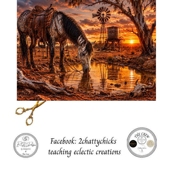 Papier Mousseline Découpage Australien Outback Cheval Point d'Eau  (Créateur téléchargé)