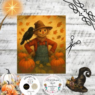 Papier Mousseline Découpage Autumn Scarecrow Casquette Citrouilles