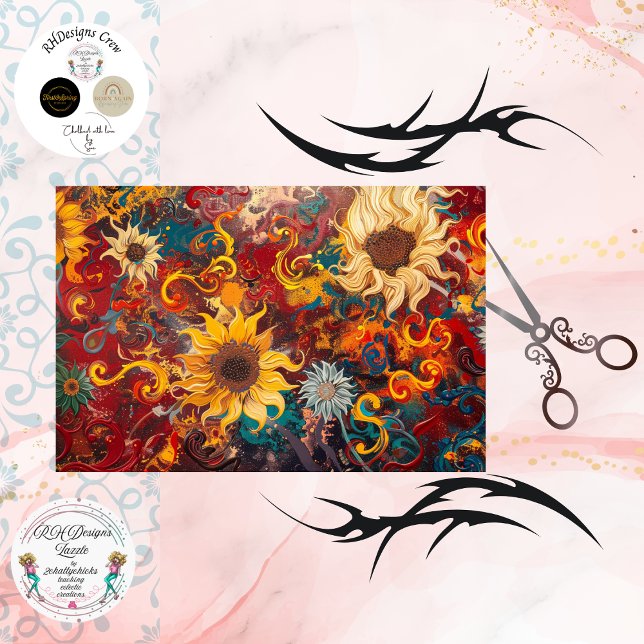 Papier Mousseline Decoupage Background Swirling Sunflower Abstract  (Créateur téléchargé)
