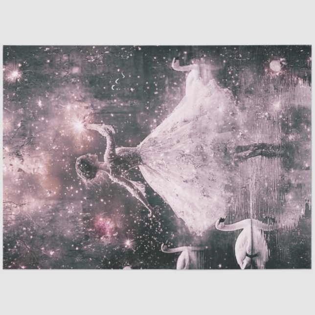 Papier Mousseline Découpage Ballerine gracieuse et cygnes teinte vio (Recto)