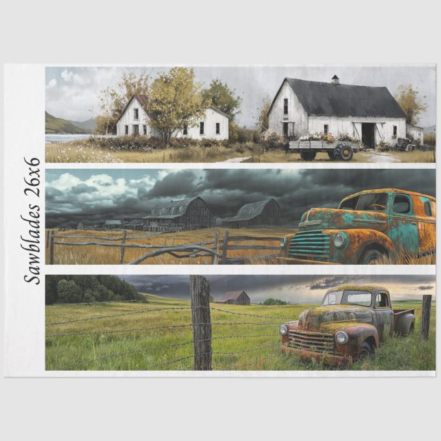 Papier Mousseline Decoupage Barn Truck Panels Western Handsaws (Recto)