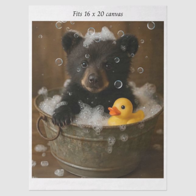 Papier Mousseline Decoupage Bear Cub Bubble Bath 16x20 Canvas (Recto)