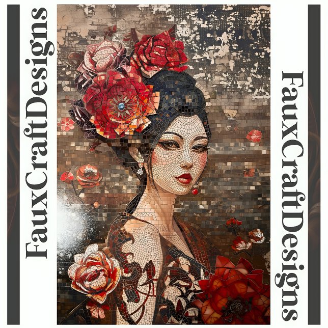 Papier Mousseline Découpage Belle asiatique femme Faux Mosaic 041 (Créateur téléchargé)