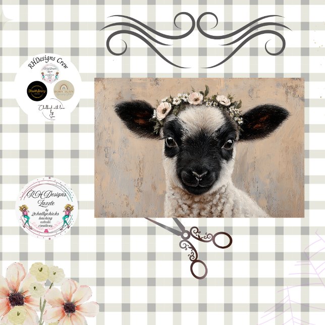 Papier Mousseline Decoupage Black Face Lamb Floral Crown  (Créateur téléchargé)