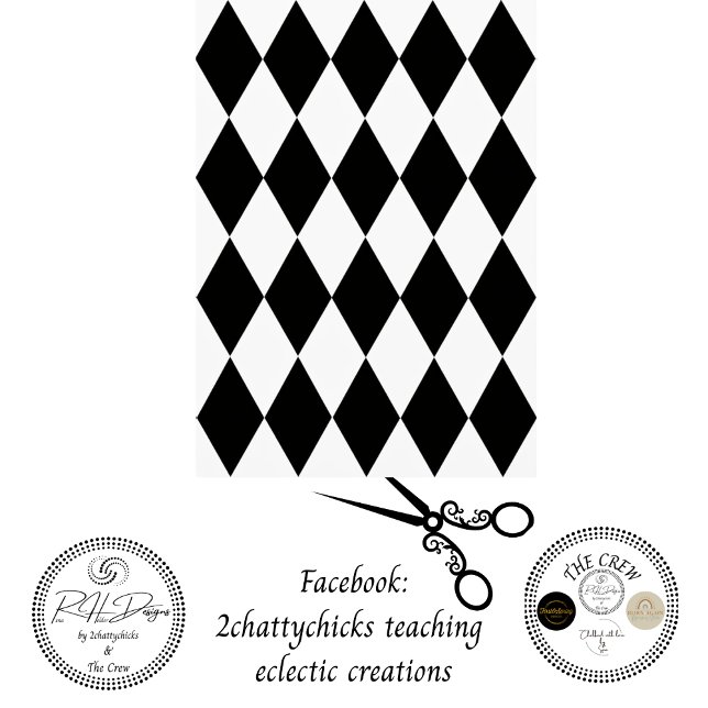 Papier Mousseline Decoupage Black White Harlequin Diamond Pattern (Créateur téléchargé)