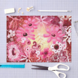 Papier Mousseline Découpage blanc Abstrait rose floral rouge