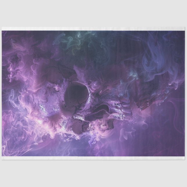 Papier Mousseline Découpage blanc violet fumée crème brillant crâne (Recto)