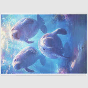 Papier Mousseline Découpage Bleu Océan Eaux Triste Famille Manatee