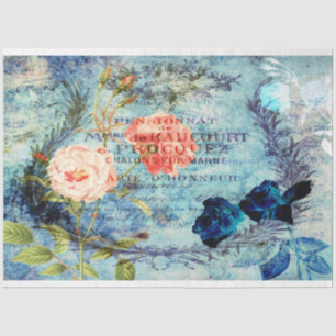 Papier Mousseline Découpage bleu Rose Vintage