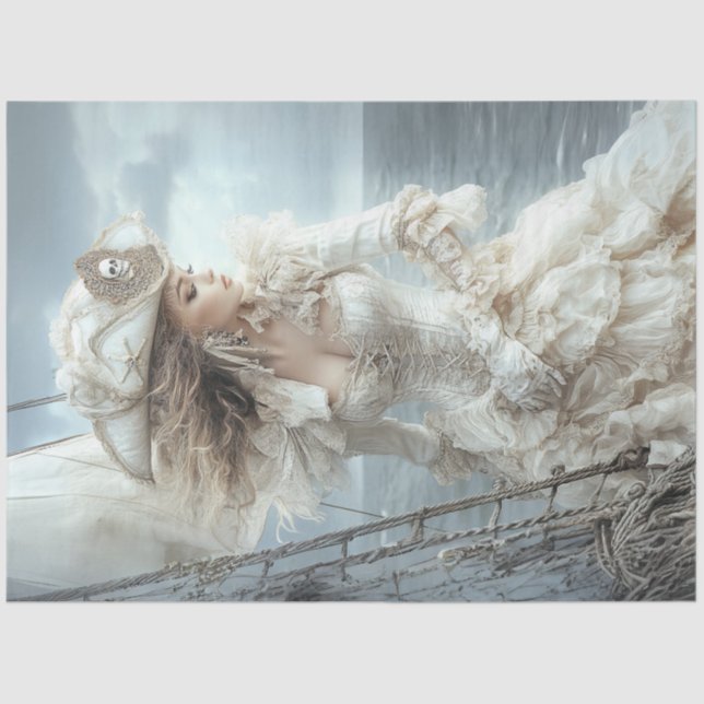 Papier Mousseline Découpage Blonde Pirate Lady Robe Blanche (Recto)