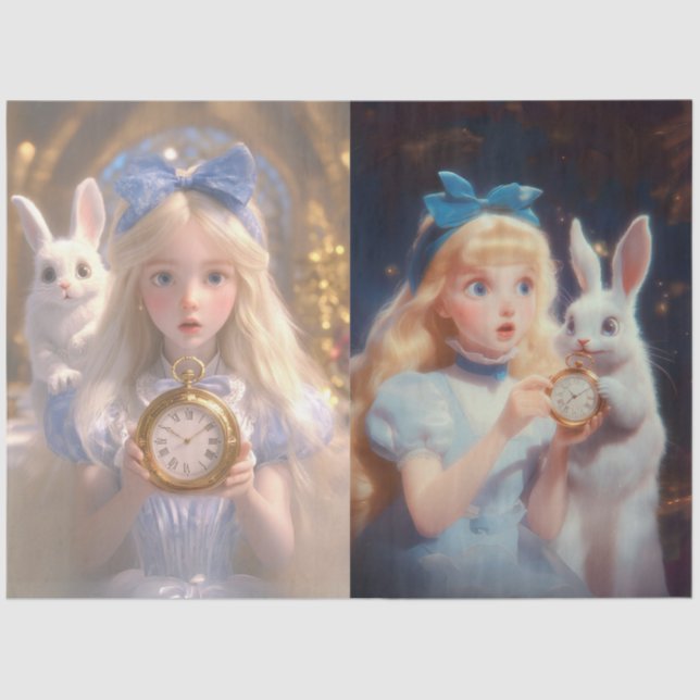Papier Mousseline Découpage Blonde Whimsical Girls Rabbits & Pâques (Recto)