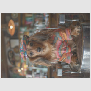 Papier Mousseline Découpage Boho Dachshund Barber Chaise et Casquett