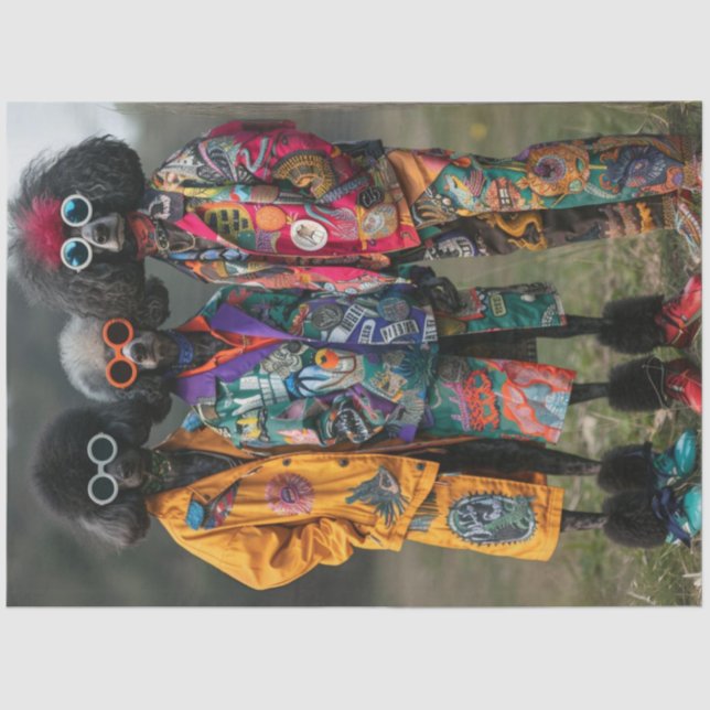 Papier Mousseline Découpage Boho Hippie Poodles Standard (Recto)