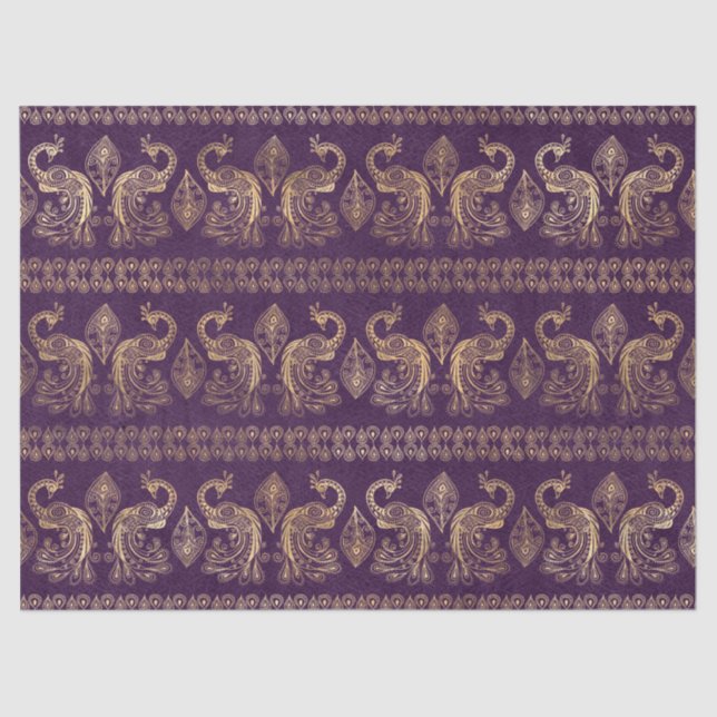 Papier Mousseline Découpage Boho Purple et Gold Peacock (Recto)