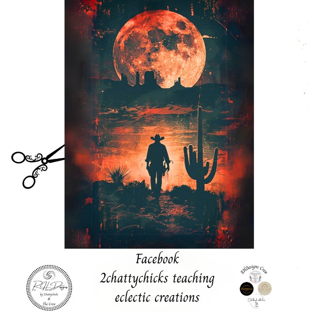 Papier Mousseline Découpage Bold Scène Occidentale Cowboy Orange Moo (Créateur téléchargé)