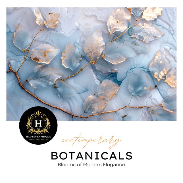 Papier Mousseline Découpage botanique bleu clair et or (Créateur téléchargé)