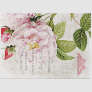 Papier Mousseline Découpage botanique rose vintage