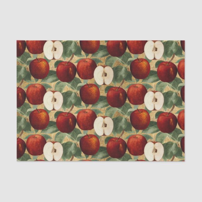 Papier Mousseline Découpage botanique vintage Red Apple (Recto)