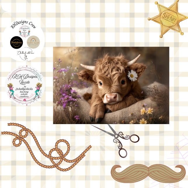 Papier Mousseline Decoupage Brown Baby Highland Wildflowers (Créateur téléchargé)