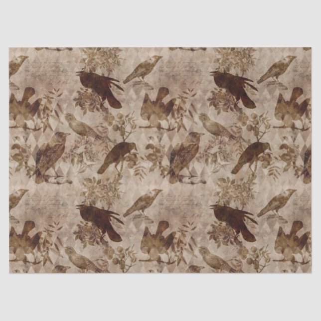 Papier Mousseline Découpage Brown d'oiseaux et de branches (Recto)