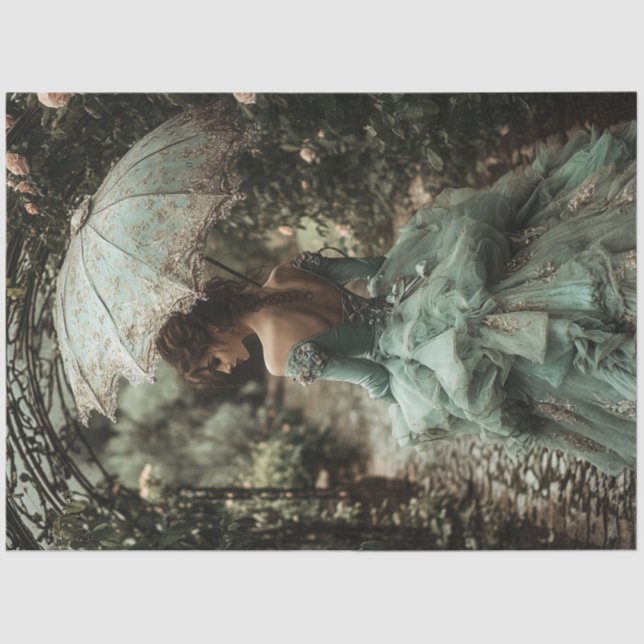 Papier Mousseline Découpage Brunette Robe Victorienne Parapluie Flor (Recto)