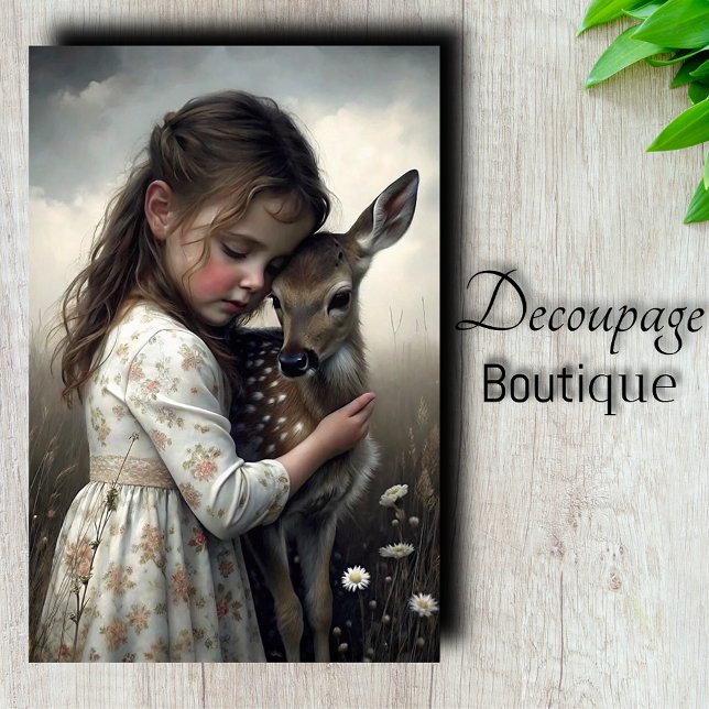 Papier Mousseline Découpage Câlin de Cerf (Deer Hug Decoupage Tissue Paper)