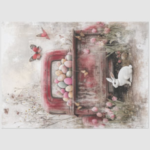 Papier Mousseline Découpage Camion rouge Vintage Lapin de Pâques & O