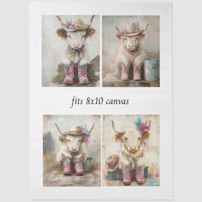 Papier Mousseline Decoupage Caprices Veau Highland Cowboy  (Recto)