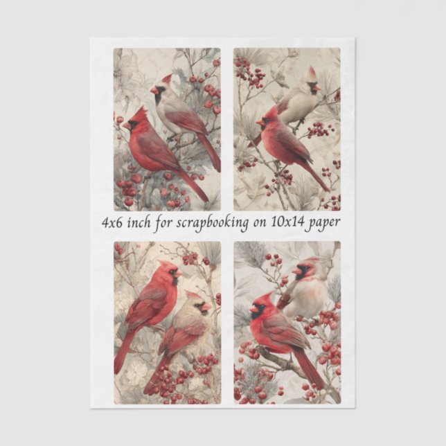Papier Mousseline Decoupage Cardinal Panels  4x6" & 4 Designs  (Recto)