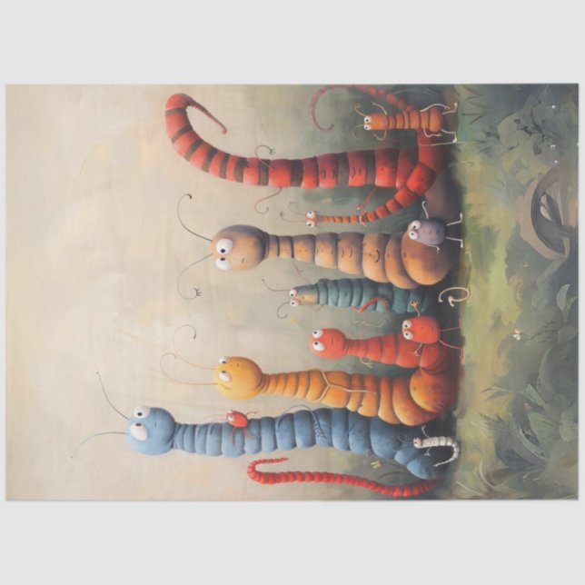 Papier Mousseline Découpage Cartoon Whimsical Bookworts Caterpillar (Recto)