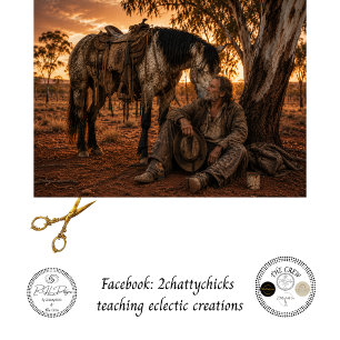 Papier Mousseline Découpage Cavalier Australien et son Cheval au Rep