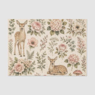 Papier Mousseline Decoupage Cerf de la Forêt Rose, Floral Cottagecor