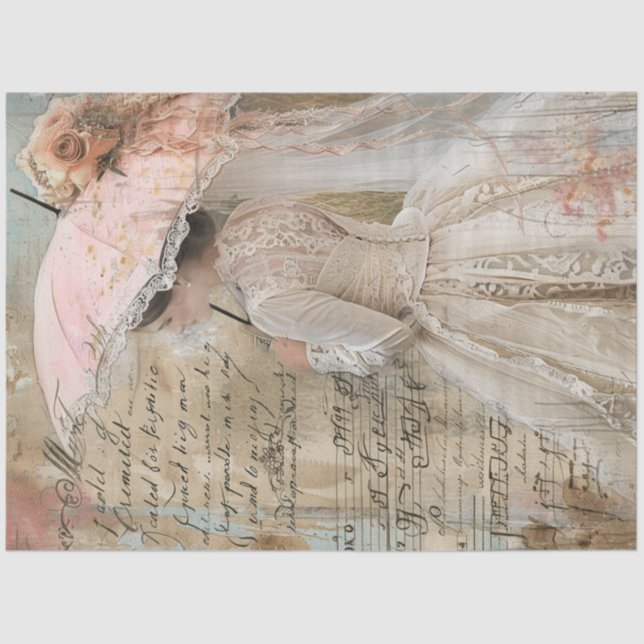 Papier Mousseline Découpage Charme Sud Fleurs Parasol rose (Recto)