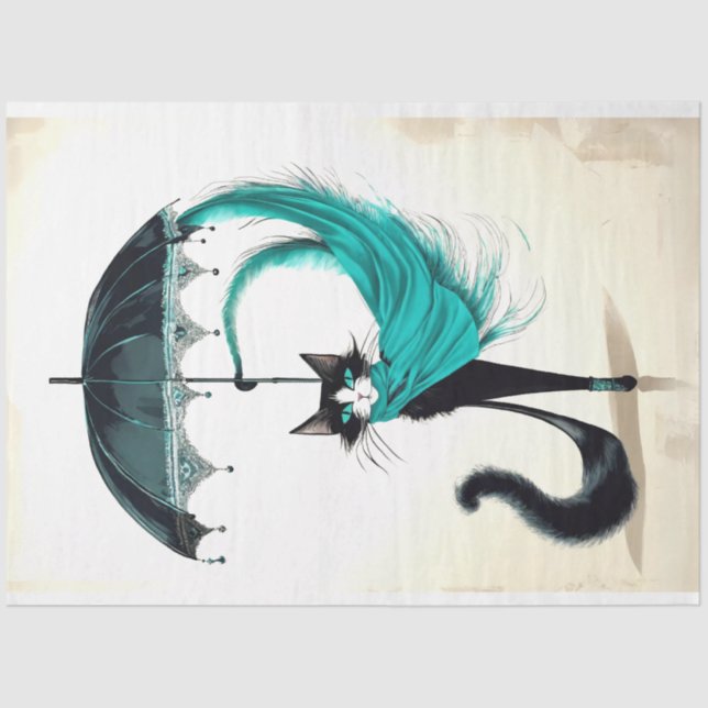 Papier Mousseline Découpage Chat noir en parapluie à talon élevé (Recto)