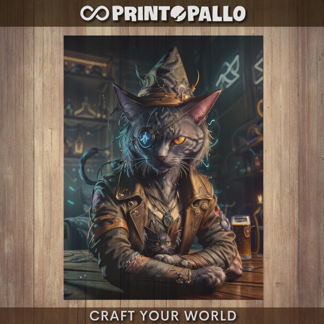 Papier Mousseline Decoupage - Chat sorcier en tenue steampunk -  (Créateur téléchargé)