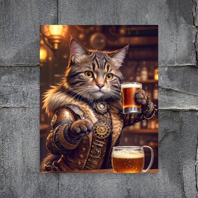 Papier Mousseline Découpage - Chat Steampunk avec bière -  (Créateur téléchargé)