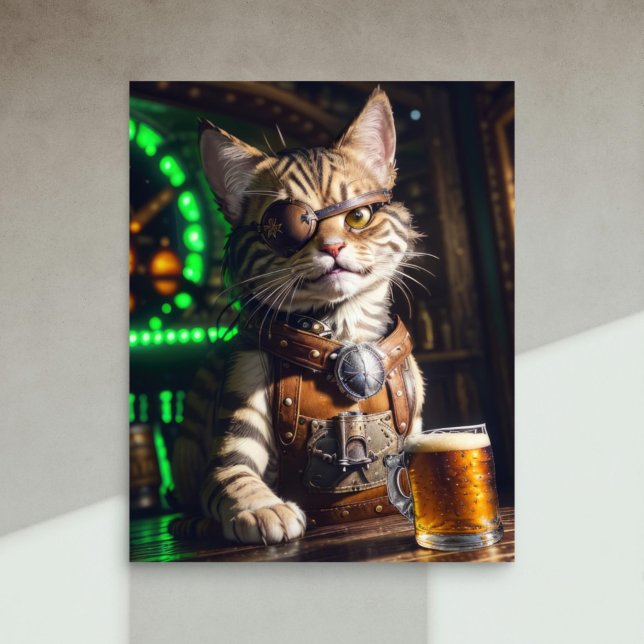 Papier Mousseline Découpage - Chat Steampunk avec bière -  (Créateur téléchargé)