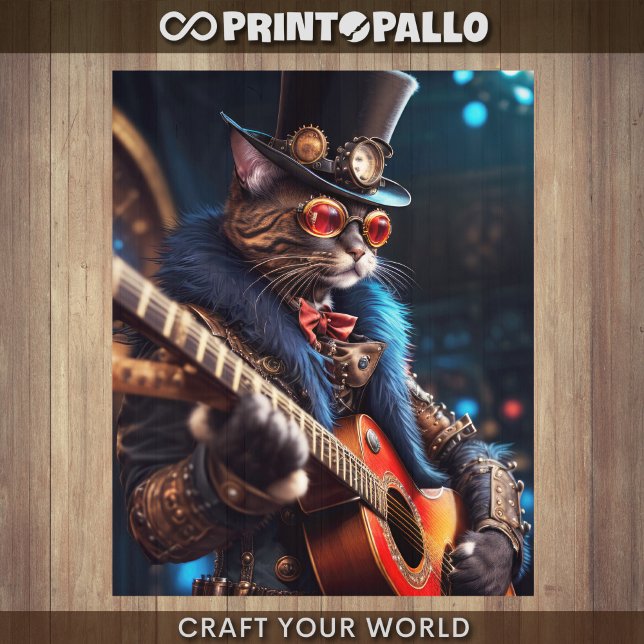 Papier Mousseline Découpage - chat Steampunk avec chapeau et guitare (Créateur téléchargé)
