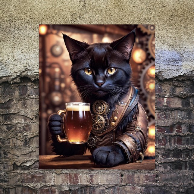 Papier Mousseline Découpage - Chat steampunk buvant de la bière -  (Créateur téléchargé)
