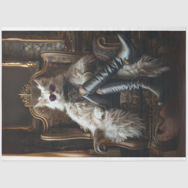 Papier Mousseline Découpage Chat vêtu luxueux (Recto)