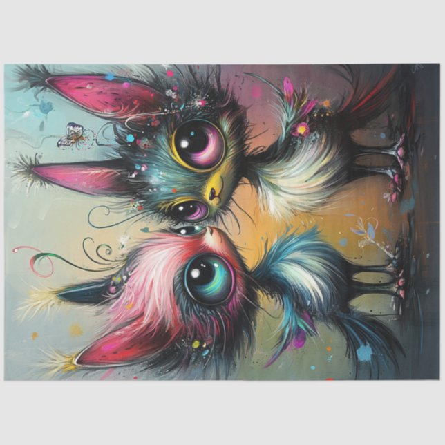 Papier Mousseline Découpage Chats de style Whimsical Vibrant Coloré (Recto)