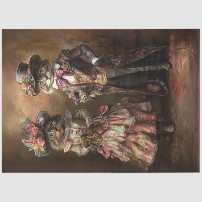 Papier Mousseline Découpage Chats vêtus de l'époque victorienne (Recto)