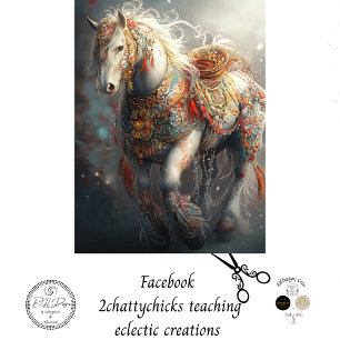 Papier Mousseline Découpage Cheval blanc et embellissements complexe