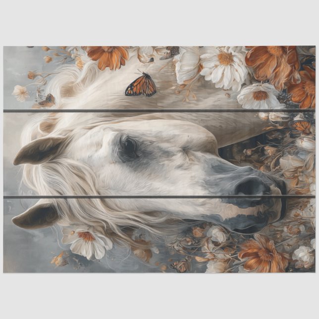 Papier Mousseline Decoupage Cheval Blanc Planche Mur Chuchotements P (Recto)