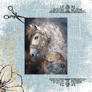 Papier Mousseline Découpage Cheval blanc Whimsical Orned Gemstones
