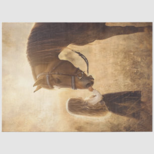 Papier Mousseline Découpage Cheval et fille en campagne