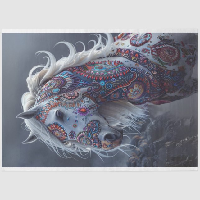 Papier Mousseline Découpage Cheval indien peint américain Aura (Recto)