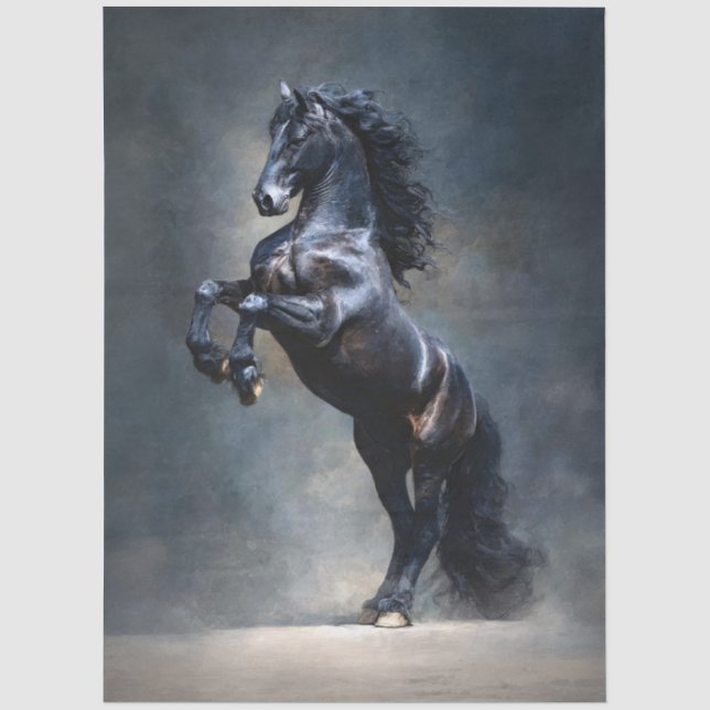 Papier Mousseline Découpage Cheval Noir Cabré (Recto)