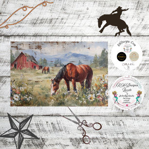 Papier Mousseline Découpage Cheval Russe Pré Rouge Grange Pays